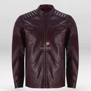 Blouson en cuir rouge bordeaux pour homme Blouson moto en cuir matelassé de style motard pour homme Meilleur cadeau pour lui Personnalisation disponible Cadeau de Pâques