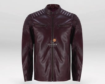 Burgundy Lambskin Leather Biker Jacket: Slim Fit, Vintage Style