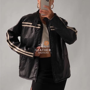 Women Handmade Black Oversize Bomber Lambskin Soft Real Leather Jacket  Women Casual Wear Genuine Leather Jacket, Gift for women Easter Gift