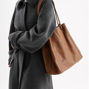 Genuine Leather Tote Bag for Women Handmade Large Minimalist Shoulder Bag Work Purse Everyday Soft Leather Bag Brown Shopper Gift