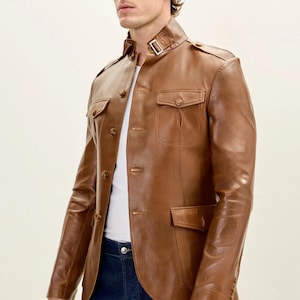 Men Brown and black Lambskin Motorcycle Biker Slim Fit Leather Shirt Jacket for Men's | Vintage Style Customized Leather Shirt Jacket