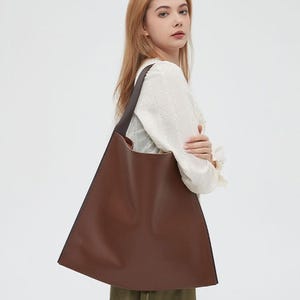 Oversized Genuine Leather Shoulder Tote Bag for Women | Minimalist Brown Handmade Hobo Bag | Large Everyday Carryall Purse