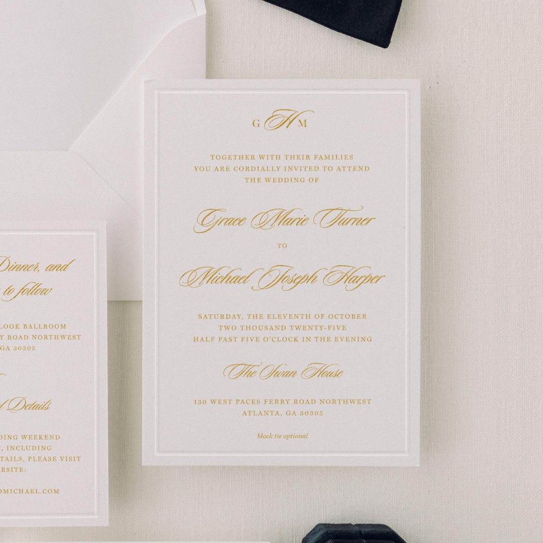 Embossed Border Wedding Invitation Suite — Classic, Elegant Printed ...