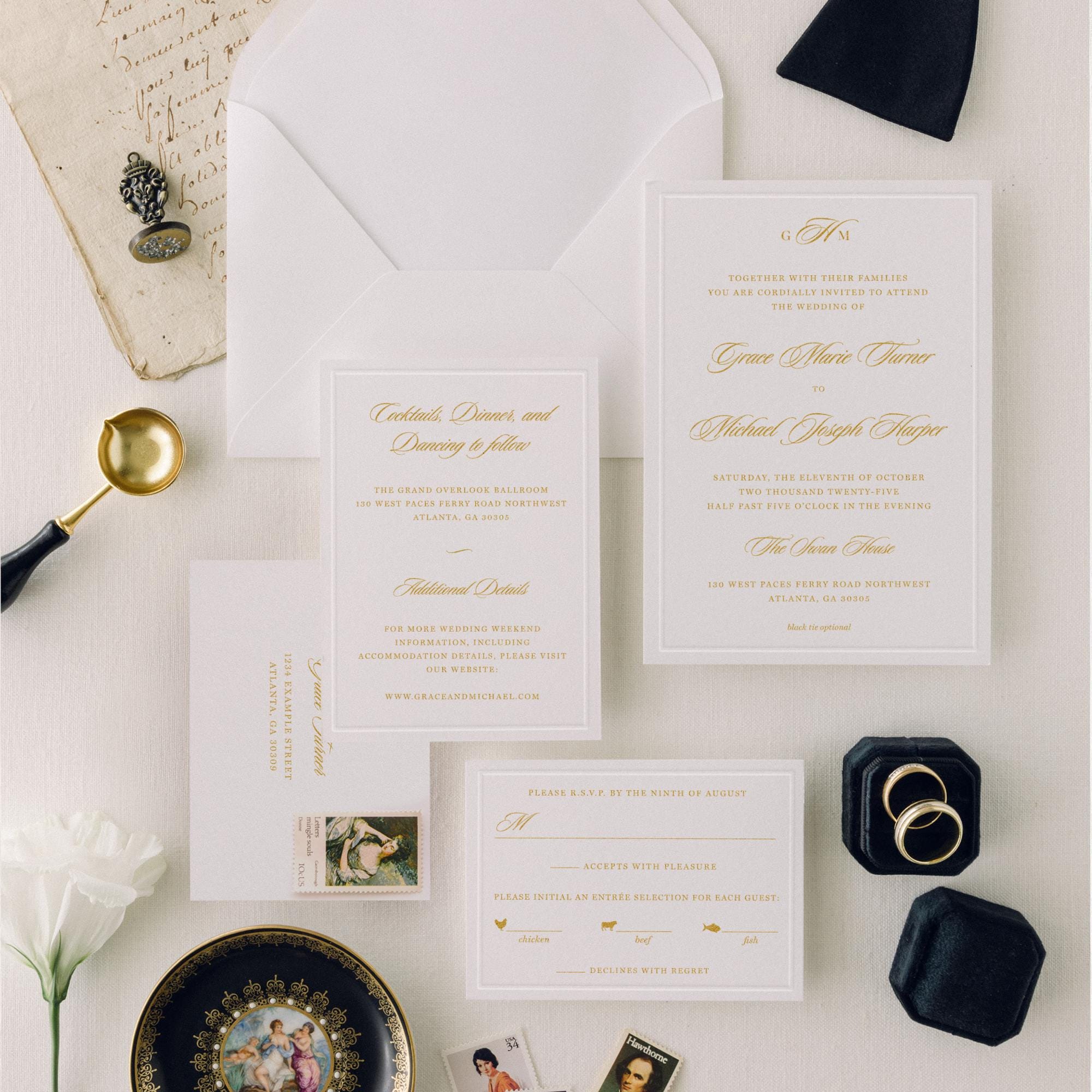 Embossed Border Wedding Invitation Suite — Classic, Elegant Printed ...