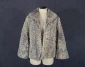 vintage 50s Persian Lamb Coat 1950s Silver Gray Curly Lamb Fur Coat Teddy Bear Coat Sz M