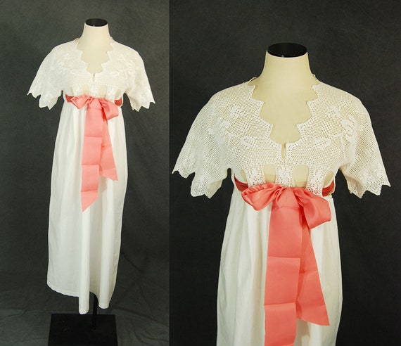 antique Victorian Nightgown - White Cotton Dress N