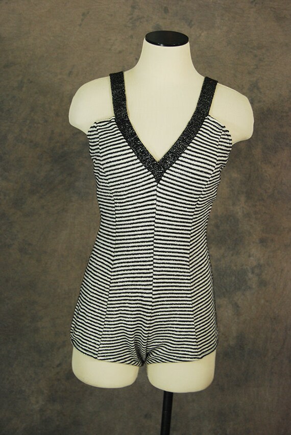 Vintage 50s Swimsuit Metallic Striped Knit Swimsuit Gem