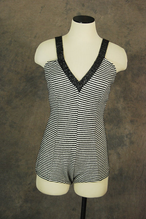 Vintage 50s Swimsuit Metallic Striped Knit Swimsuit Gem Vintage 50s Swimsuit Metallic Striped Knit Swimsuit Gem