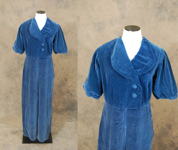 vintage 40s Jumpsuit - 1940s Lounge Pantsuit - Blu