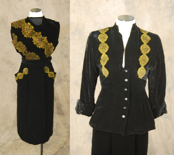 vintage 40s Silk Velvet Suit - 1940s Novelty Persi