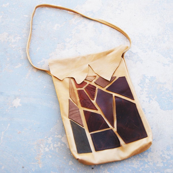 Leather Purse - Brown Shattered Applique Bag - Modern Pocahontas Collection