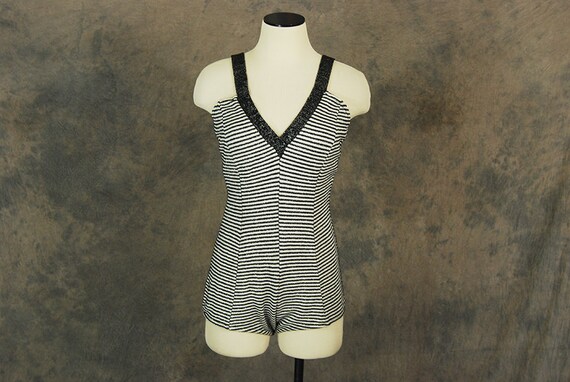 Vintage 50s Swimsuit Metallic Striped Knit Swimsuit Gem Vintage 50s Swimsuit Metallic Striped Knit Swimsuit Gem