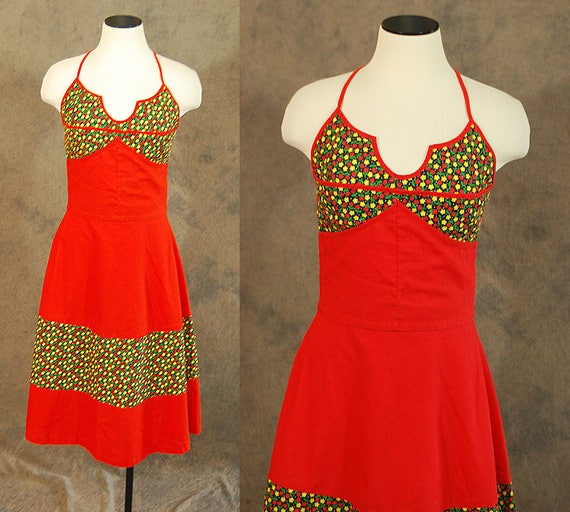 vintage 70s Sun Dress - 1970s Patchwork Floral Pr