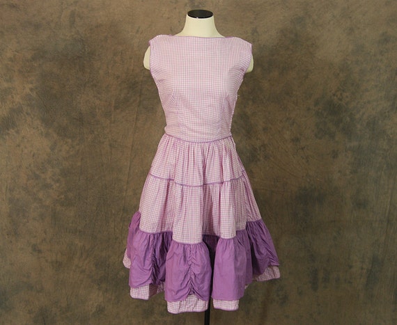 vintage 50s Dress - 1950s Purple Gingham Day Dress