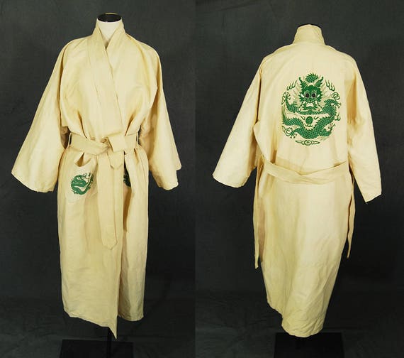 vintage 30s Dragon Kimono Robe - 1930s Raw Silk Em