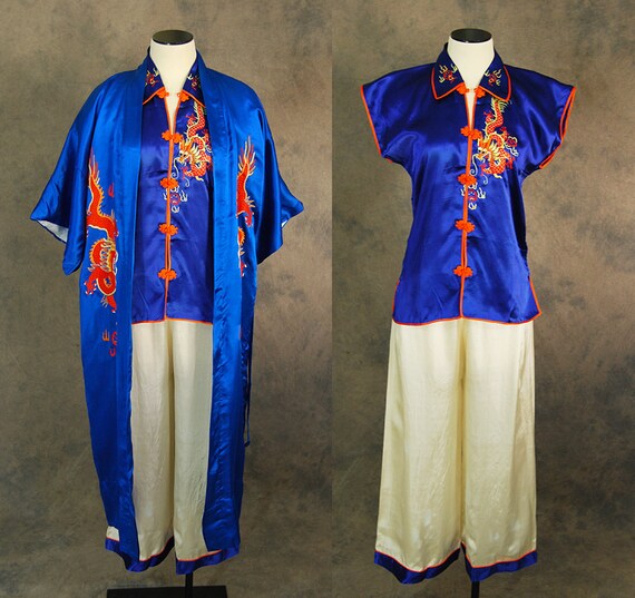 vintage 30s 40s Asian Pajamas Kimono Robe Set - Dr