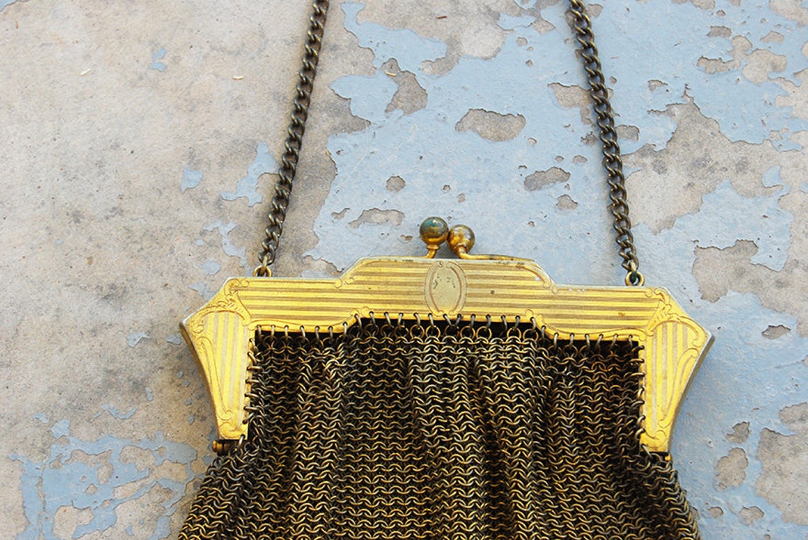 Antique Chain Mail Purse Brass Mesh Purse Small Metal Etsy