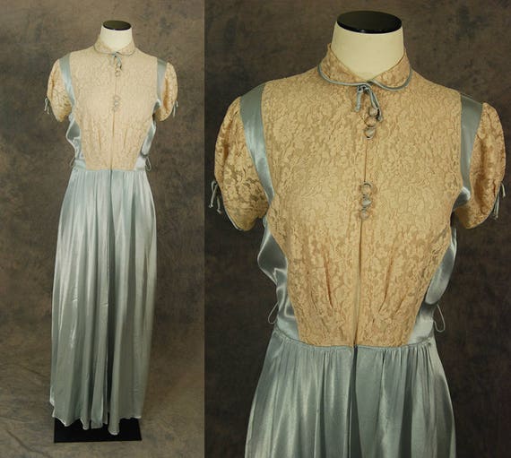 vintage 30s Robe - 1930s Liquid Satin and Lace Dre
