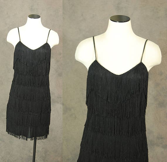vintage 80s Fringe Dress - Black Fringe Flapper Dr
