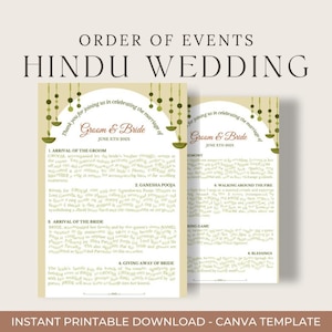 Hindu Wedding Program | Hindu Order of Events | White & Green Deepam Design | Tamil Hindu Wedding Service | Canva Template | Printable