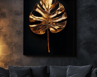 Gold Leaf Canvas Painting, Elegant Botanical Wall Art
