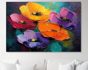 Floral Canvas Wall Art, Vibrant Flower Painting for Living Room