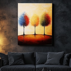 Forest Sunset Oil Painting Canvas Art Print, Forest Wall Art, Autumn Canvas Art, Colorful Trees, Home Art Decor, Framed Wall Art
