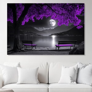 Purple Tree Canvas Art, Mystical Nature Landscape Wall Decor