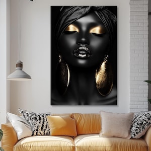 Gold and Black African Woman Canvas Wall Art - Etsy