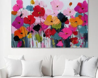 Colorful Wildflower Canvas, Abstract Floral Painting, Modern Wall Art