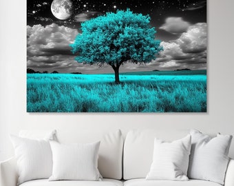 Mystical Green Tree Canvas Art, Nature Landscape Wall Decor