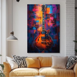 Electric Guitar Oil Painting, Abstract Musical Canvas Art