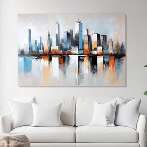 Modern Cityscape Canvas Print, Abstract Urban Skyline Wall Art