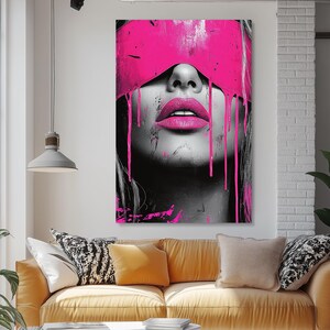 Pink Mask Portrait Canvas, Abstract Pop Art Face, Modern Home Decor