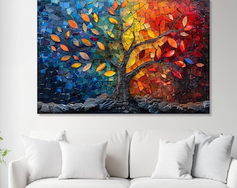 Mosaic Tree of Life Canvas Art, Stained Glass Style Wall Decor