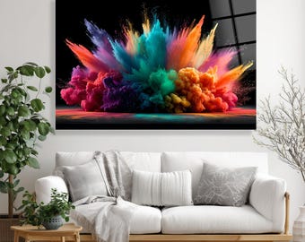 Abstract Colorful Glass Wall Art, Neon Wall Decor