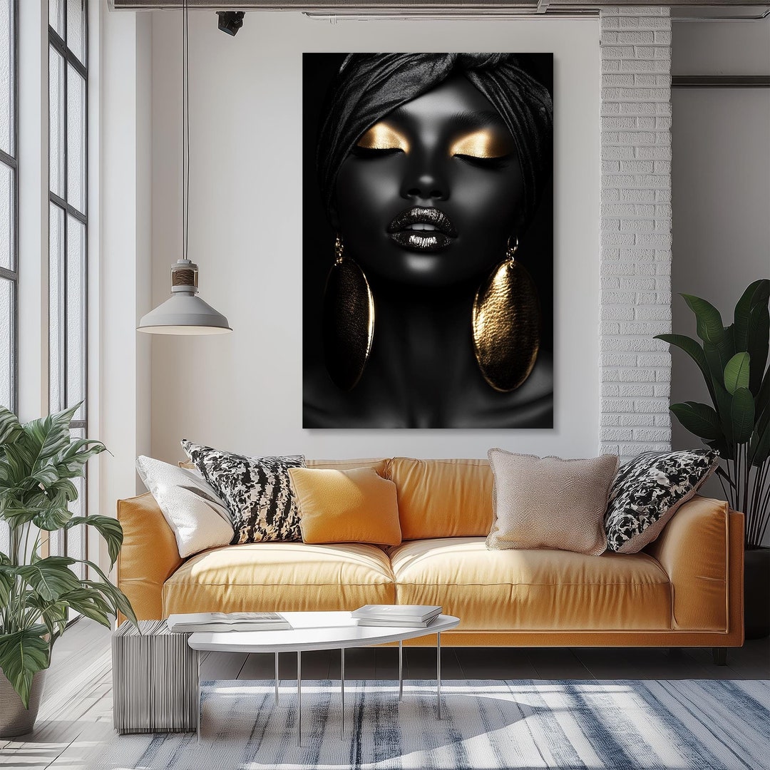 Gold and Black African Woman Canvas Wall Art - Etsy