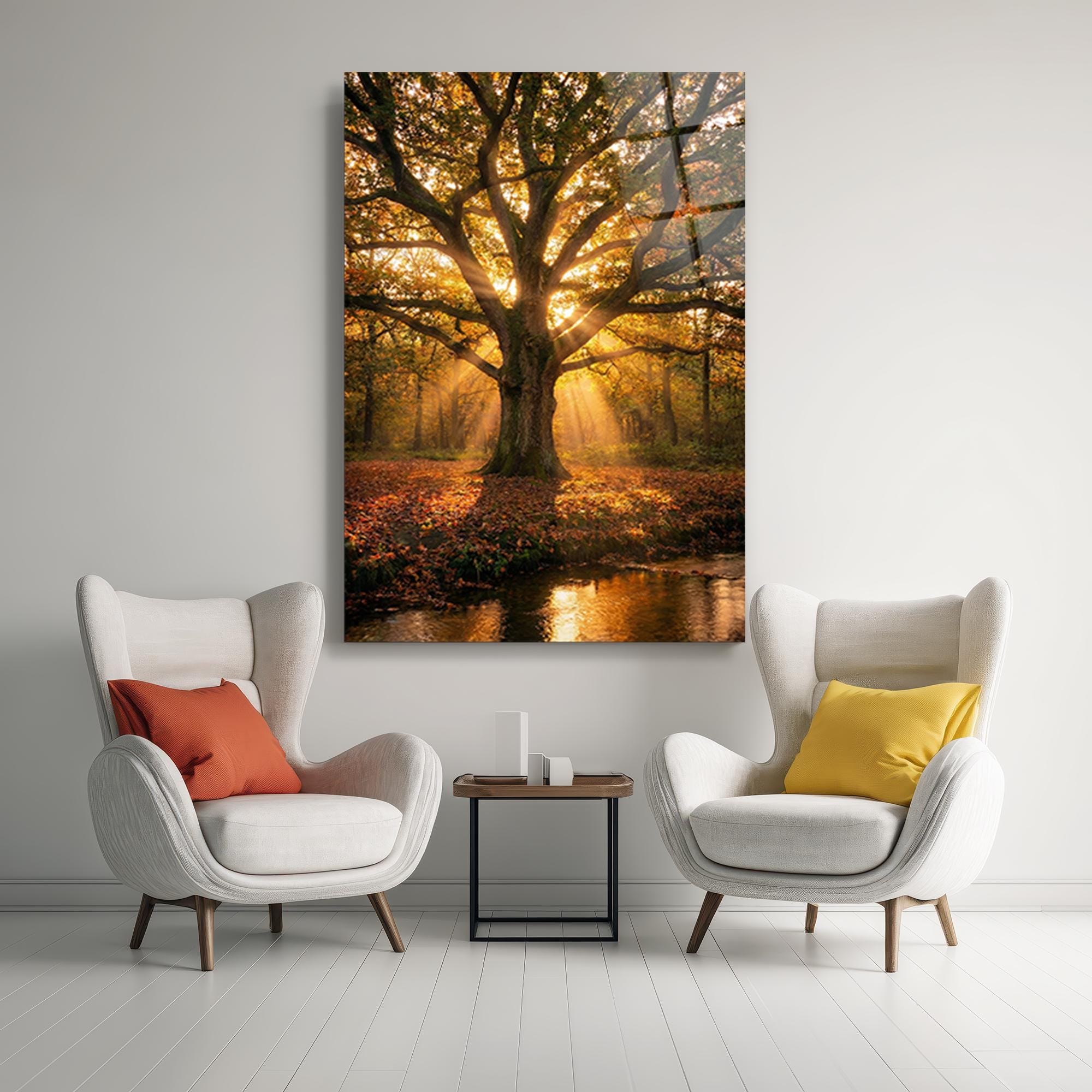 Golden Oak Tree Glass Wall Art, Autumn Forest Landscape Print - Etsy
