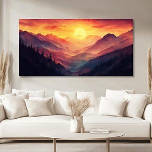 Abstract Mountain Sunset Canvas Art, Colorful Landscape Painting Wall ...