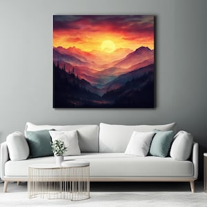 Abstract Mountain Sunset Canvas Art, Colorful Landscape Painting Wall ...