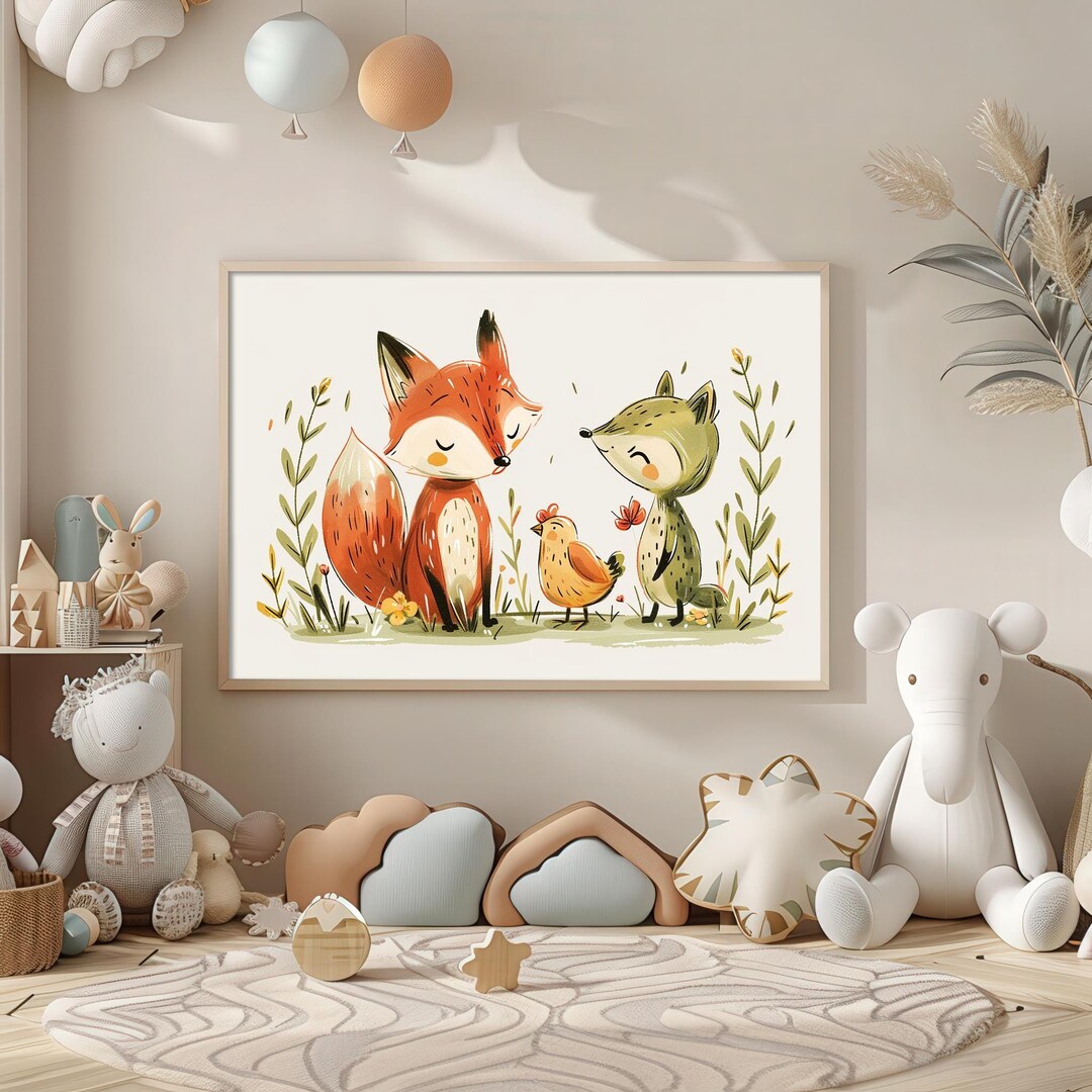Fox Bird Wolf Nursery Poster, Digital Download, Digital Art, Kids Room ...