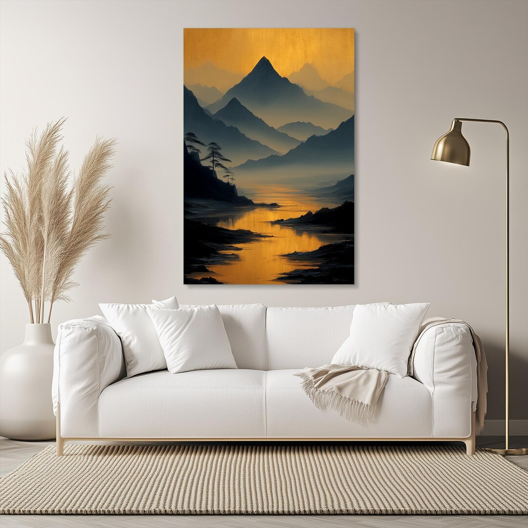 Golden Mountain Sunset Canvas Print: Tranquil River Valley Wall Art - Etsy
