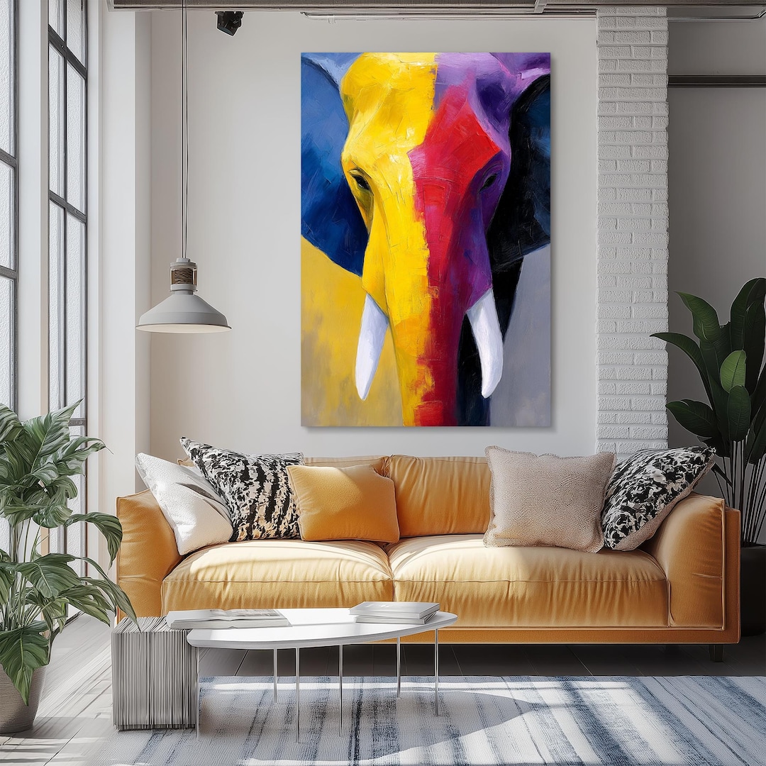 Colorful Elephant Canvas Wall Art , Modern Abstract Animal Print ...