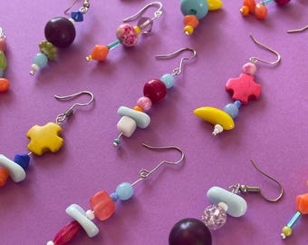 Mismatch surprise earrings glass beads handmade surprise pair mystery box earrings dangle drop studs sterling silver