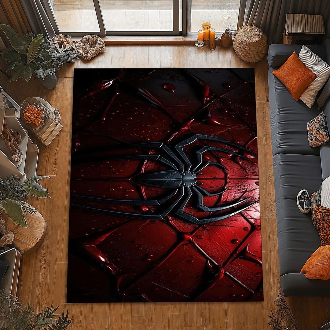 Dark Spider Rug, Gothic Spider Web Carpet, Red Black Spider Design Rug ...