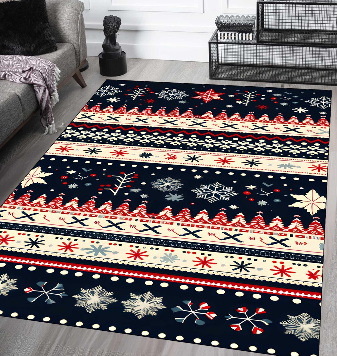 Christmas Rug,noel Gift Rug,winter Decor Rug,plaid Design Rug,merry ...