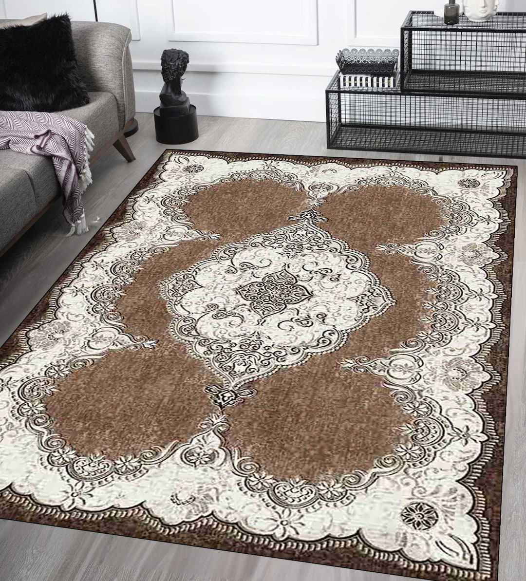 Retro Brown Rug, Brown Rug, Brown Oriental Kilim Rug, Brown Gold Rug ...