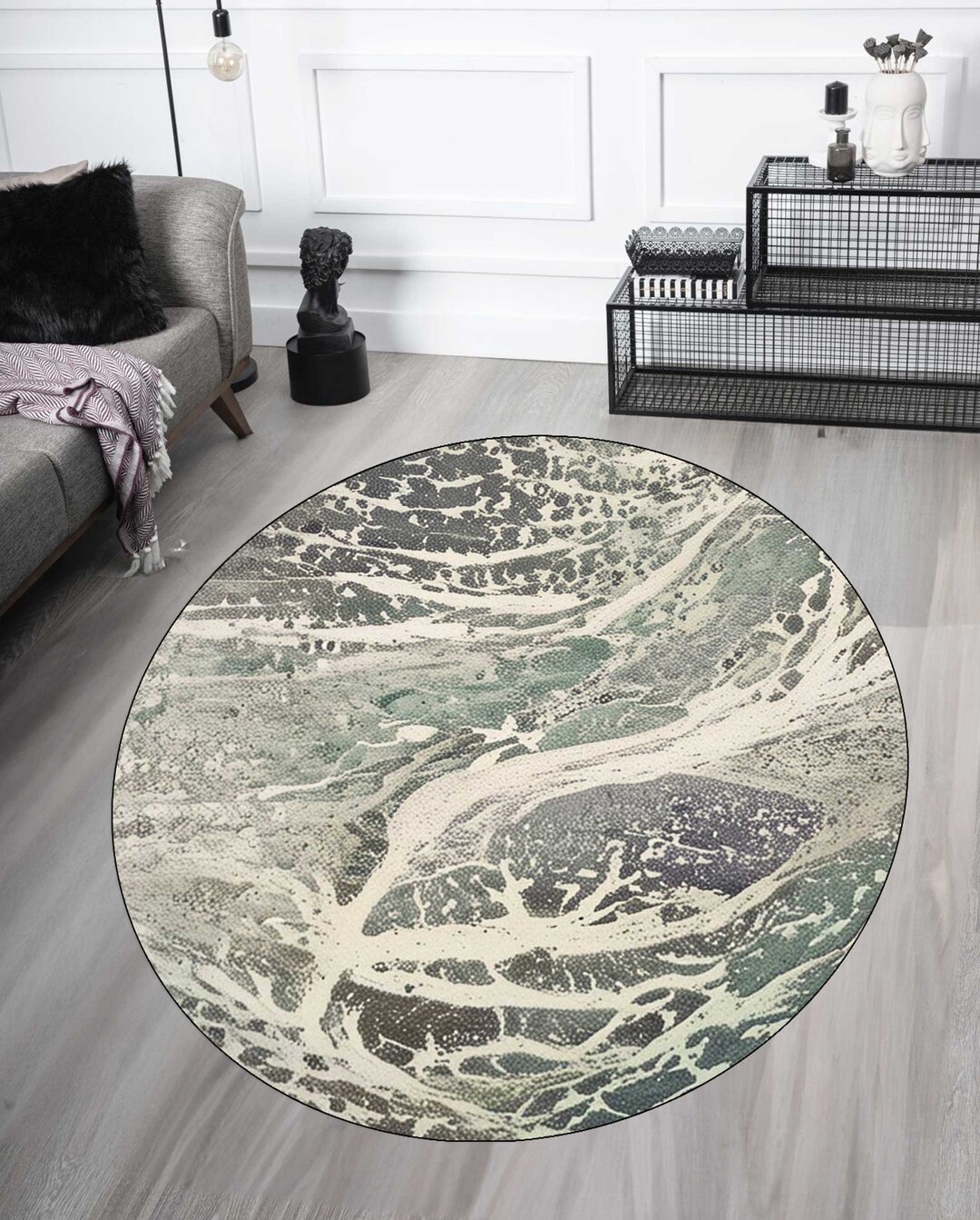 Modern Marble Texture Round Area Rug: Soft Microfiber Carpet - Etsy