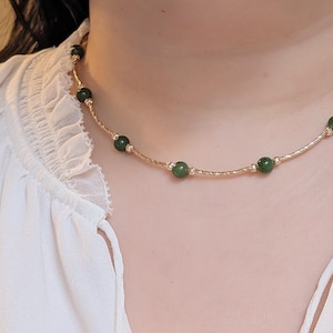 Natural Green Jade 14k Gold Filled Necklace | Natural Gemstones Handmade Beaded Necklace