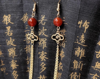 Red Agate Lucky Cloud Tassel Earrings for Lunar New Year 14K Gold Filled Chinese Earrings Natural Gemstone Handmade Earrings